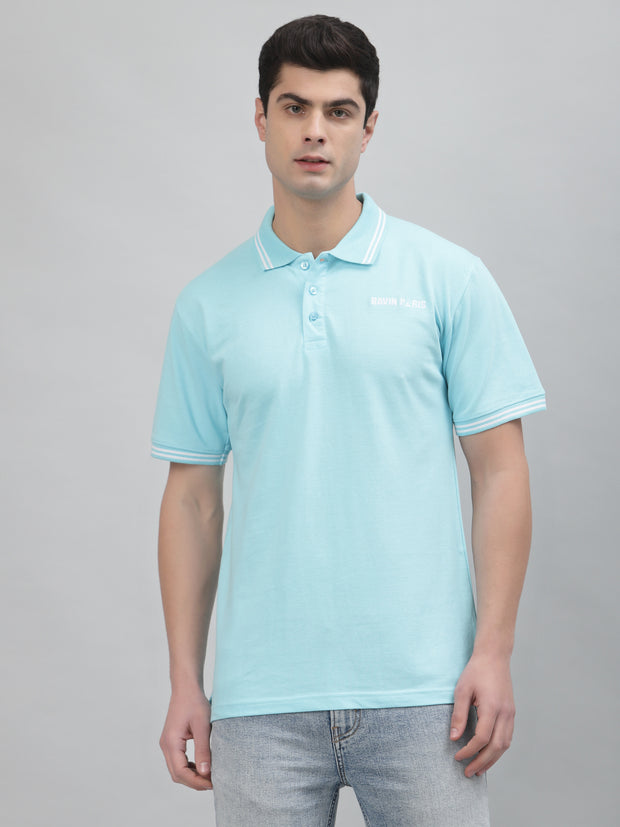 Brand Embroidered Sky Blue Pique Polo Shirt by Gavin Paris