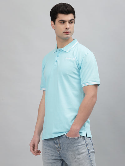 Brand Embroidered Sky Blue Pique Polo Shirt by Gavin Paris