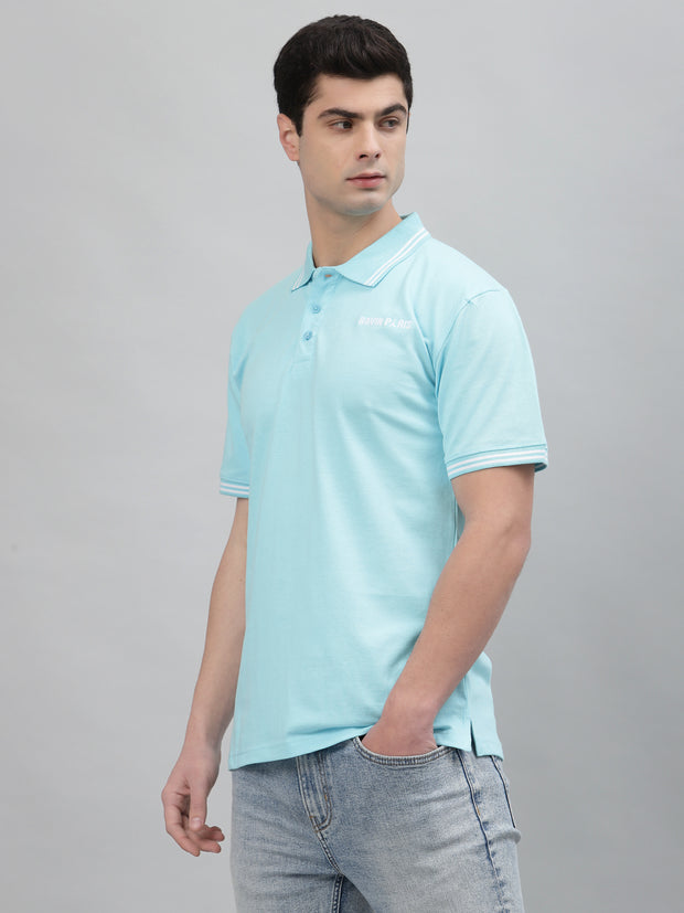 Brand Embroidered Sky Blue Pique Polo Shirt by Gavin Paris