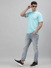 Brand Embroidered Sky Blue Pique Polo Shirt by Gavin Paris