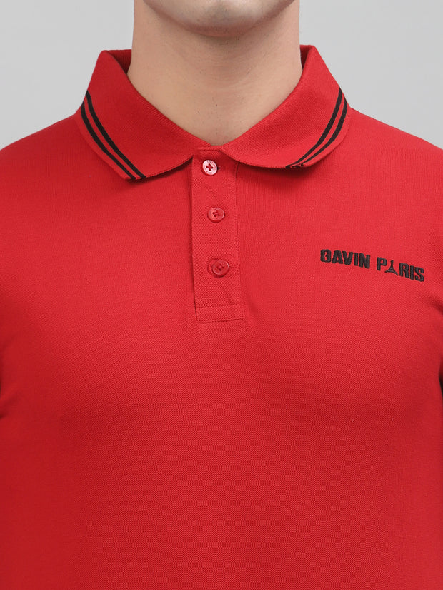 Red Embroidered Pique Polo Shirt by Gavin Paris