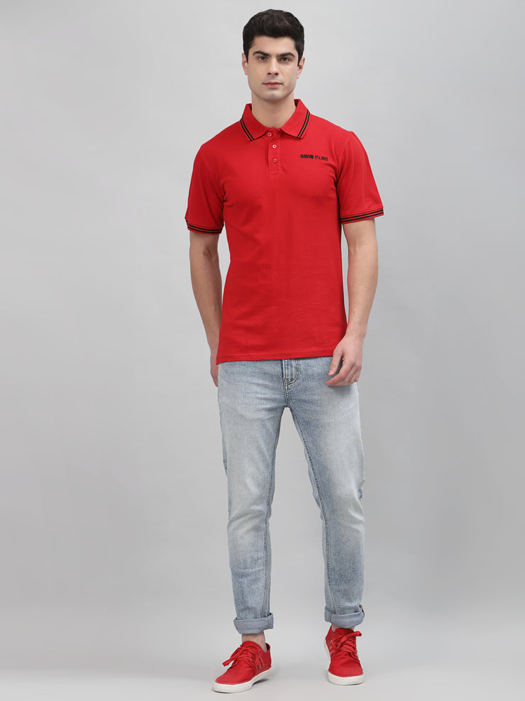 Red Embroidered Pique Polo Shirt by Gavin Paris