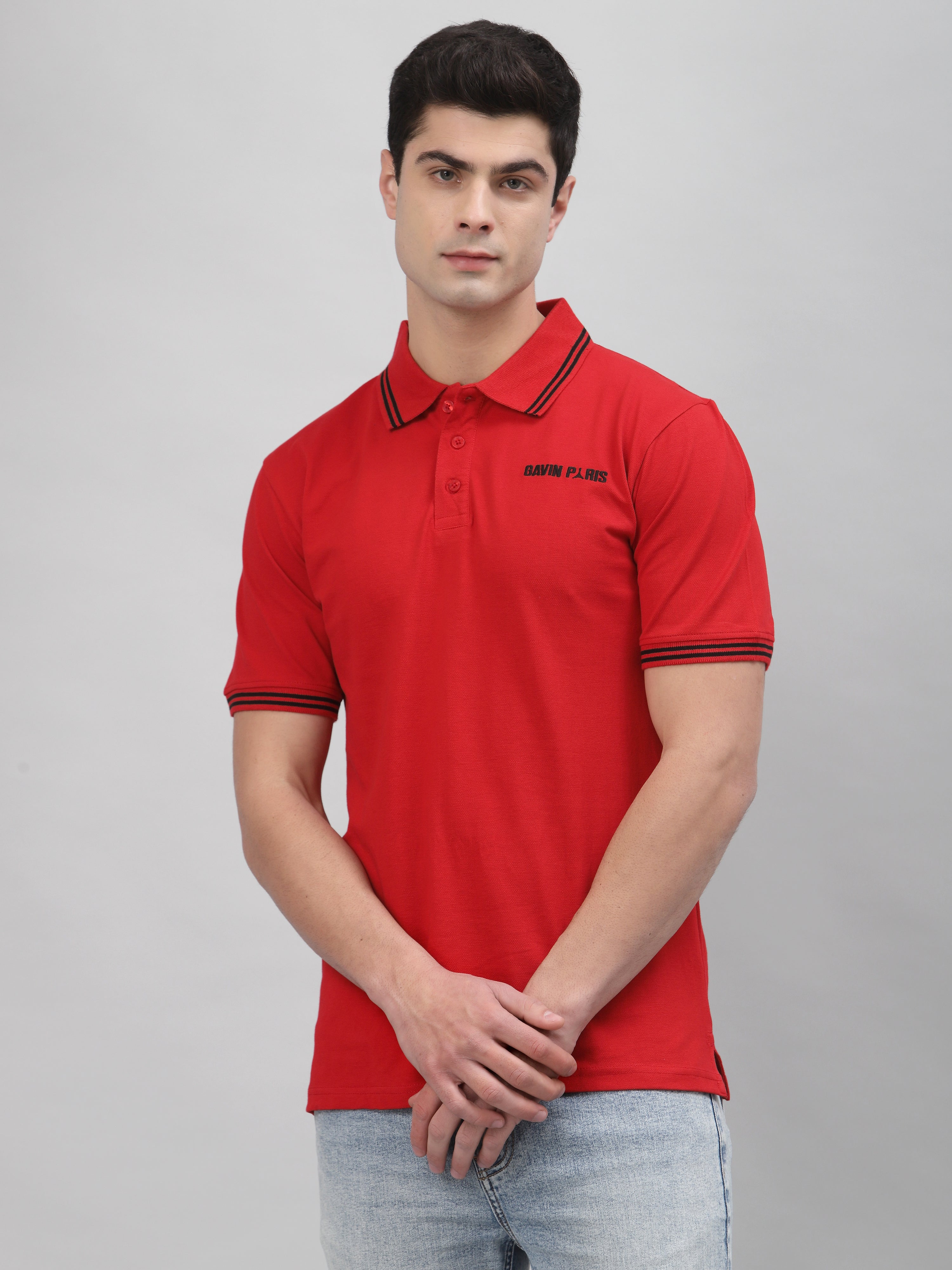 Red Embroidered Pique Polo Shirt by Gavin Paris