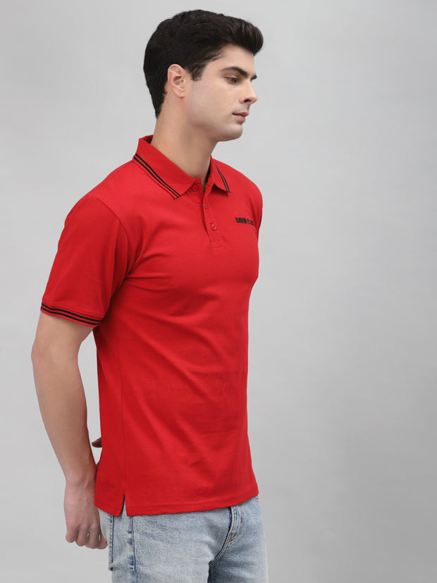 Red Embroidered Pique Polo Shirt by Gavin Paris