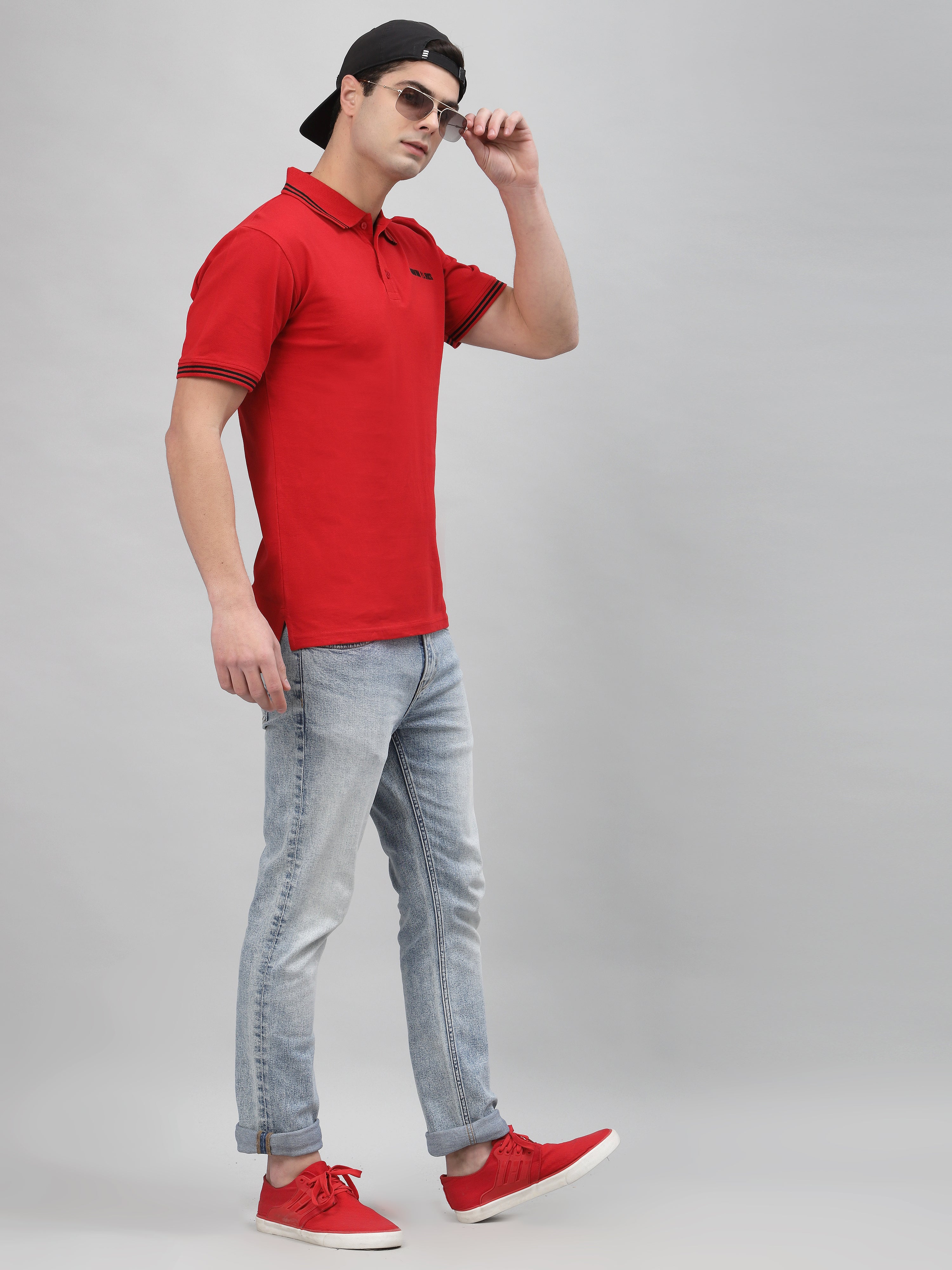 Red Embroidered Pique Polo Shirt by Gavin Paris