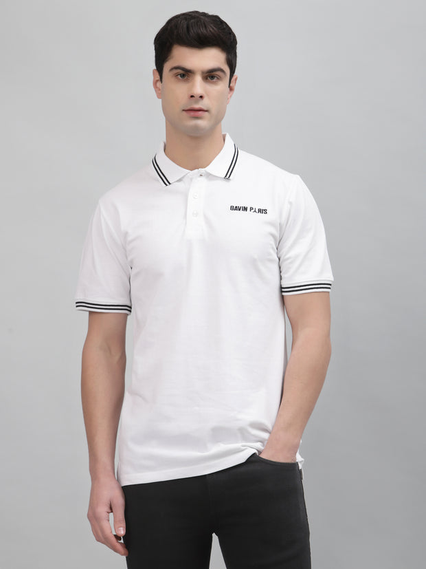 White Embroidered Pique Polo Shirt by Gavin Paris