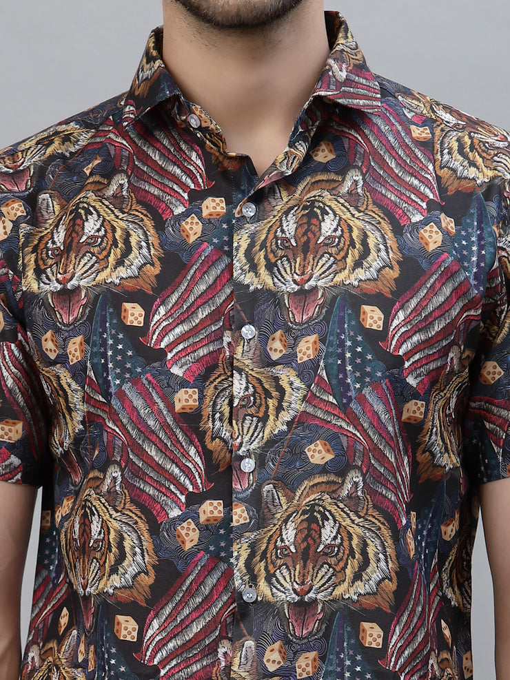 Tiger Flag Print Half Sleeve Shirt