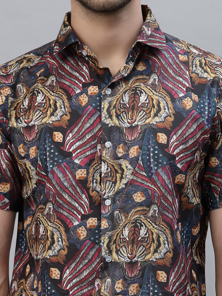 Tiger Flag Print Half Sleeve Shirt