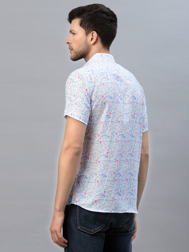 BLUE WHALE PRINT HALF SLEEVE SHIRT