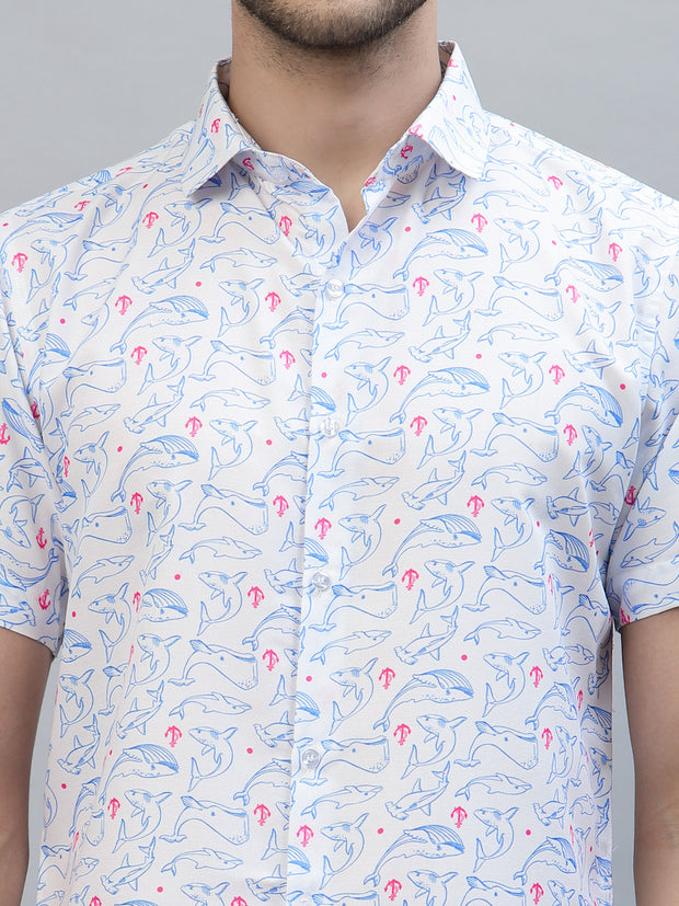 BLUE WHALE PRINT HALF SLEEVE SHIRT