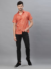 Orange Printed Half Sleeve Shirt