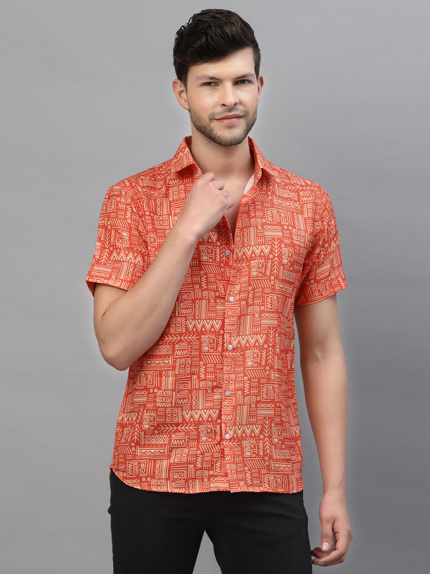 Orange Printed Half Sleeve Shirt