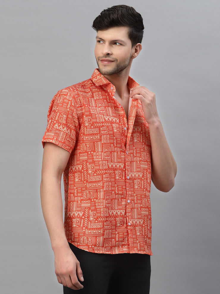 Orange Printed Half Sleeve Shirt