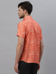 Orange Printed Half Sleeve Shirt