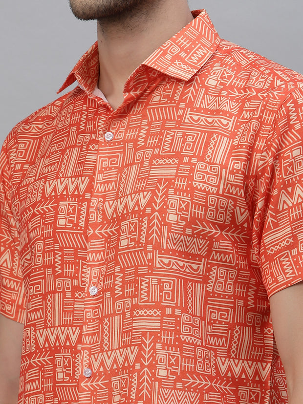 Orange Printed Half Sleeve Shirt