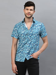 BLUE DROPLET PRINT HALF SLEEVE SHIRT