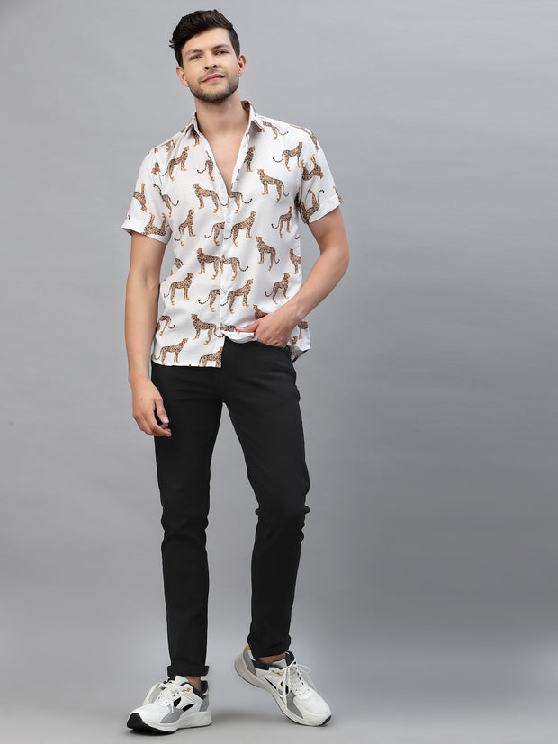 LEOPARD ANIMAL PRINT HALF SLEEVE SHIRT