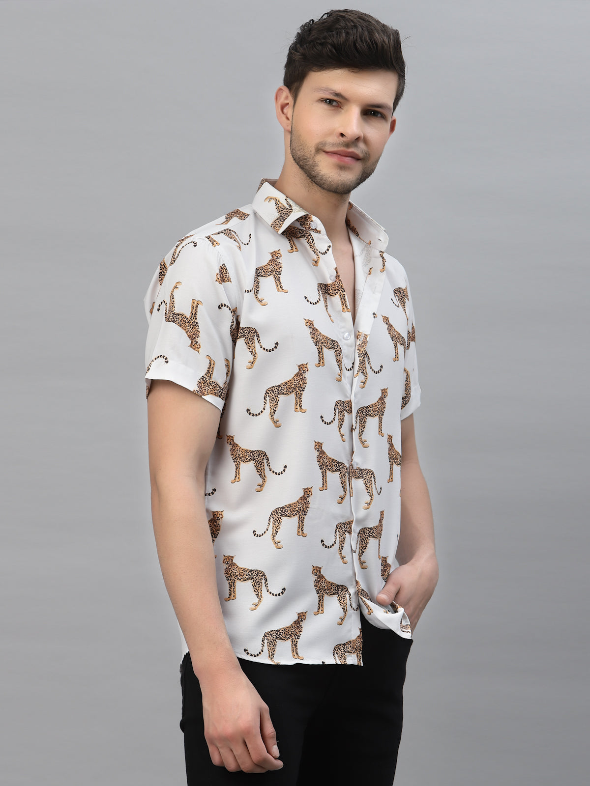 Leopard Animal Print Half Sleeve Shirt By Gavin Paris
