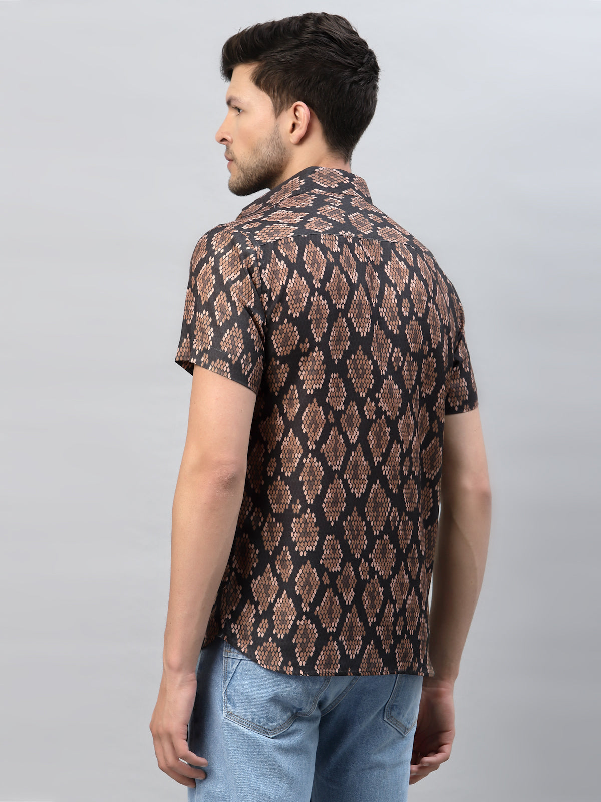 Brown Snake Skin Print Half Sleeve Shirt By Gavin Paris