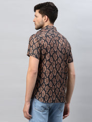 BROWN SANKE SKIN PRINT HALF SLEEVE SHIRT