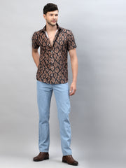 BROWN SNAKE PRINT HALF SLEEVE SHIRT