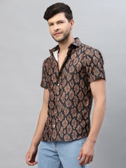 BROWN SNAKE PRINT HALF SLEEVE SHIRT