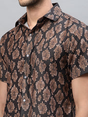 BROWN SNAKE PRINT HALF SLEEVE SHIRT