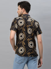 GOLDEN CHAIN PRINTED BLACK HALF SLEEVE SHIRT