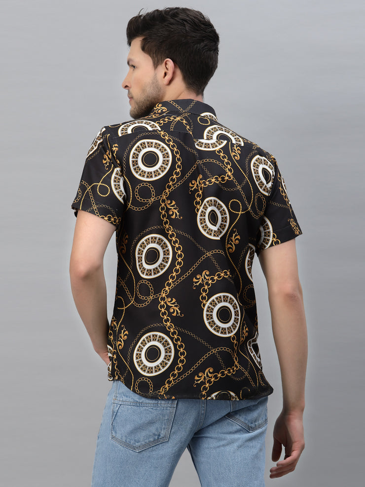 Golden Chain Printed Black Half Sleeve Shirt