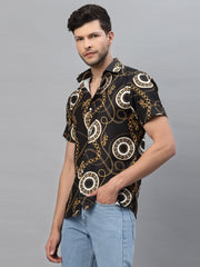Golden Chain Printed Black Half Sleeve Shirt