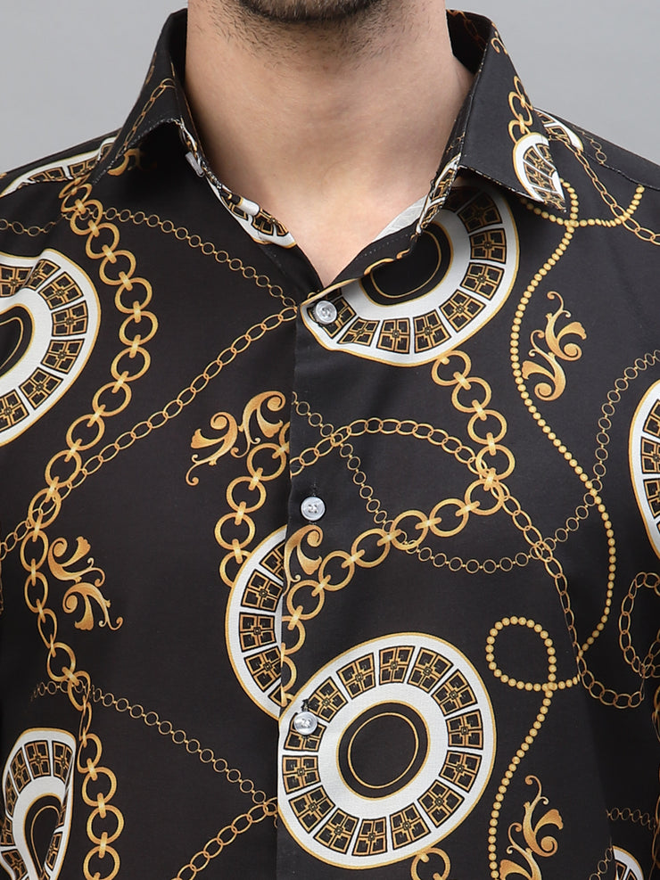 Golden Chain Printed Black Half Sleeve Shirt