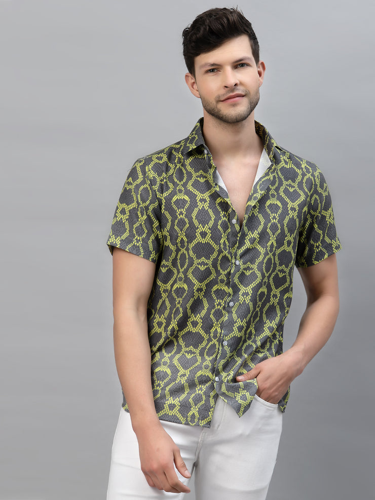 Yellow Snake Print Half Sleeve Shirt