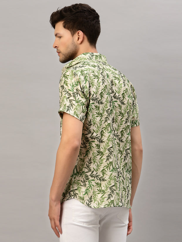 GREEN LEAVES PRINT HALF SLEEVE SHIRT