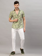 GREEN LEAVES PRINT HALF SLEEVE SHIRT