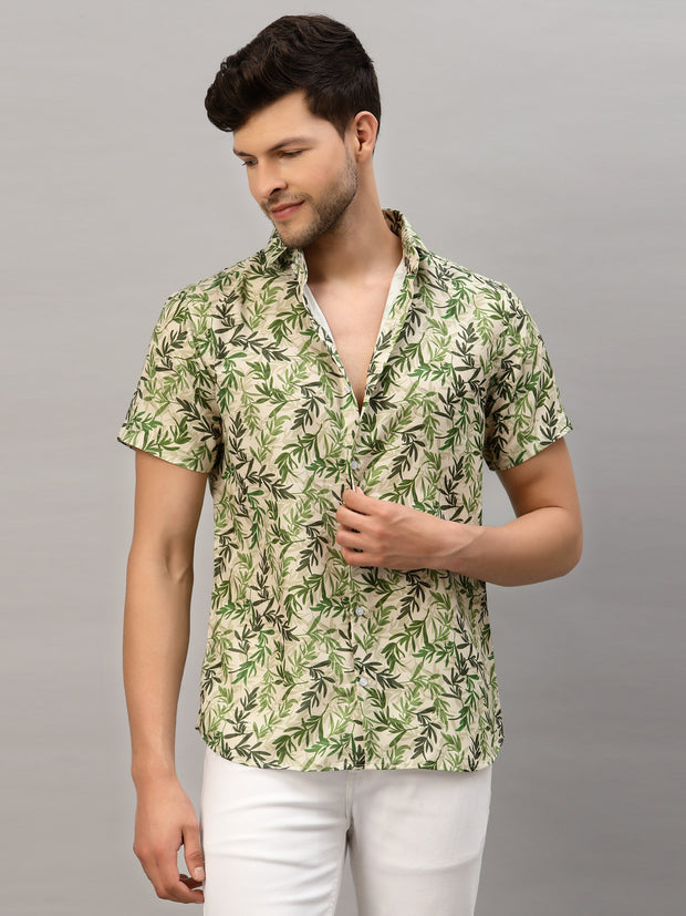 GREEN LEAVES PRINT HALF SLEEVE SHIRT