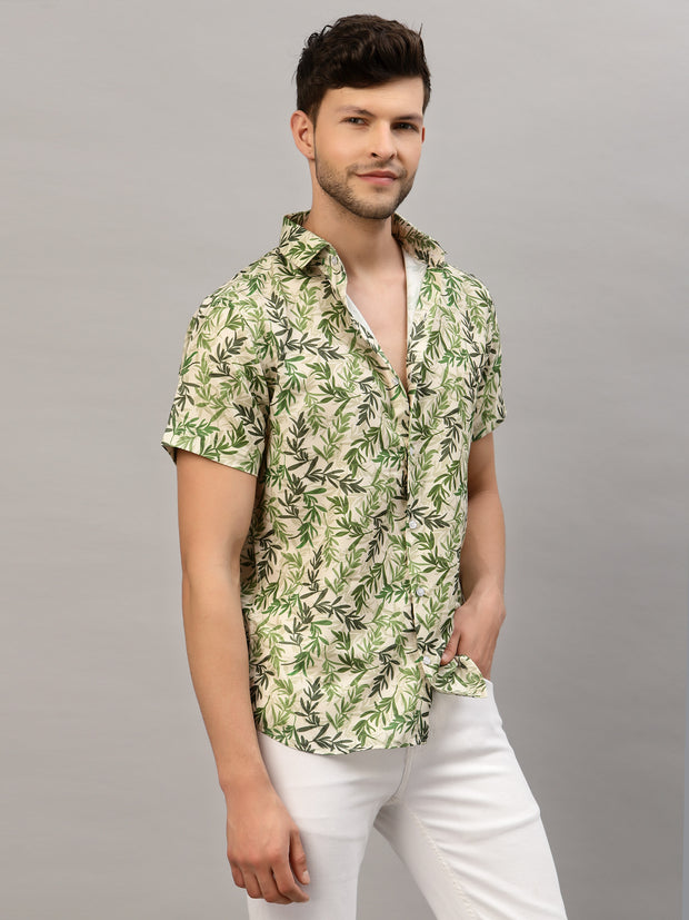 GREEN LEAVES PRINT HALF SLEEVE SHIRT