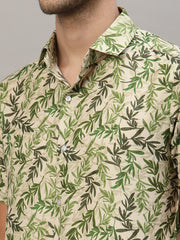 GREEN LEAVES PRINT HALF SLEEVE SHIRT