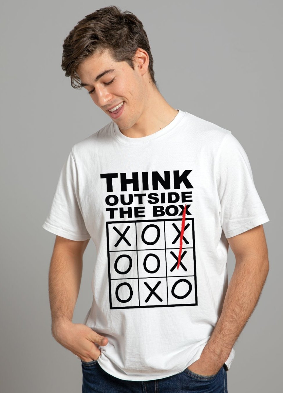 Think out of Box White Unisex Printed Cotton Regular Tee by Gavin Paris