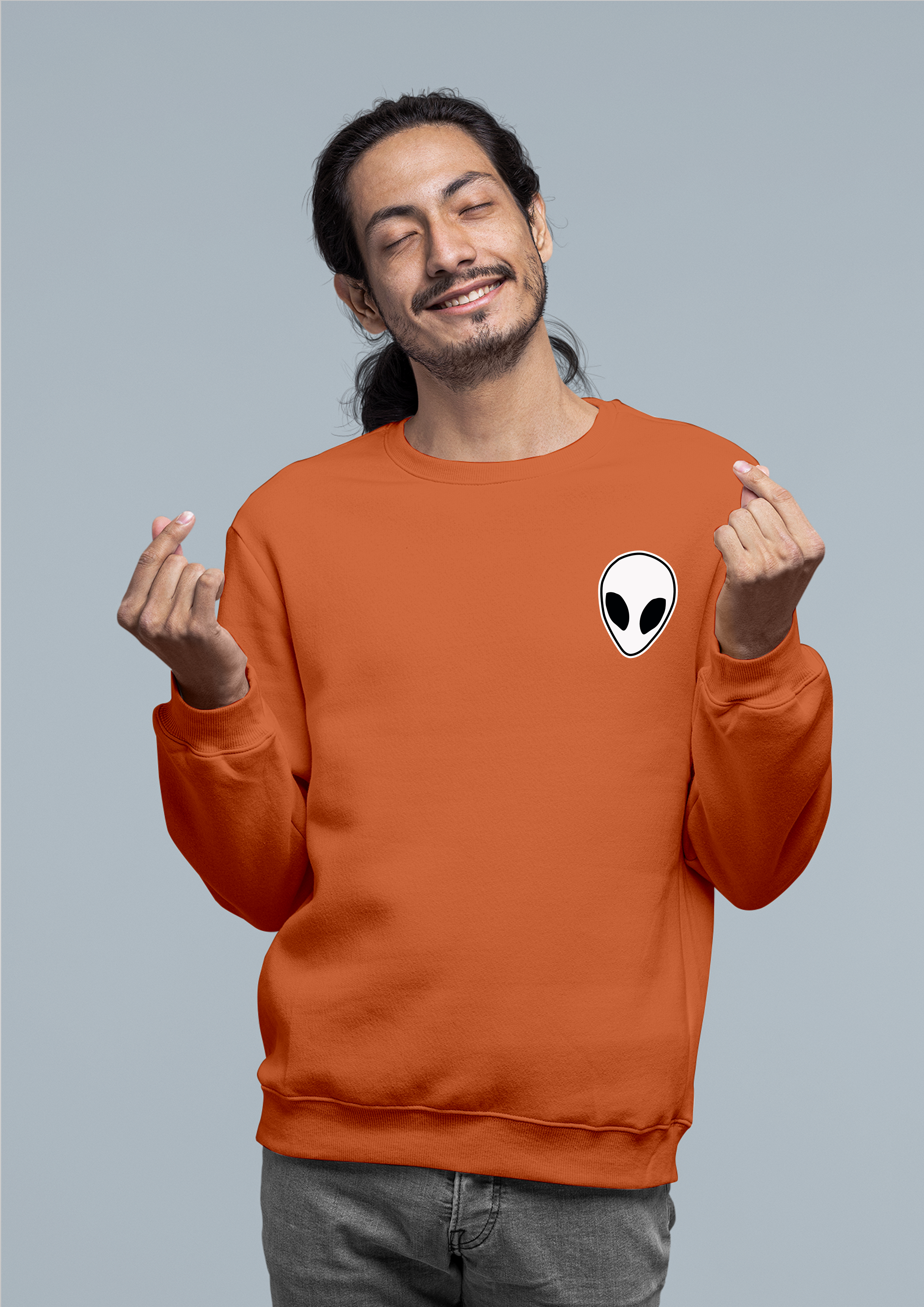 Alien Face Orange Sweatshirt